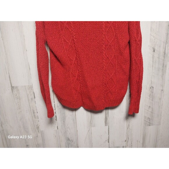 Gap Sweater Womens S Small Cable Knit Bright Red 100% Cotton  Turtleneck - Picture 2 of 6